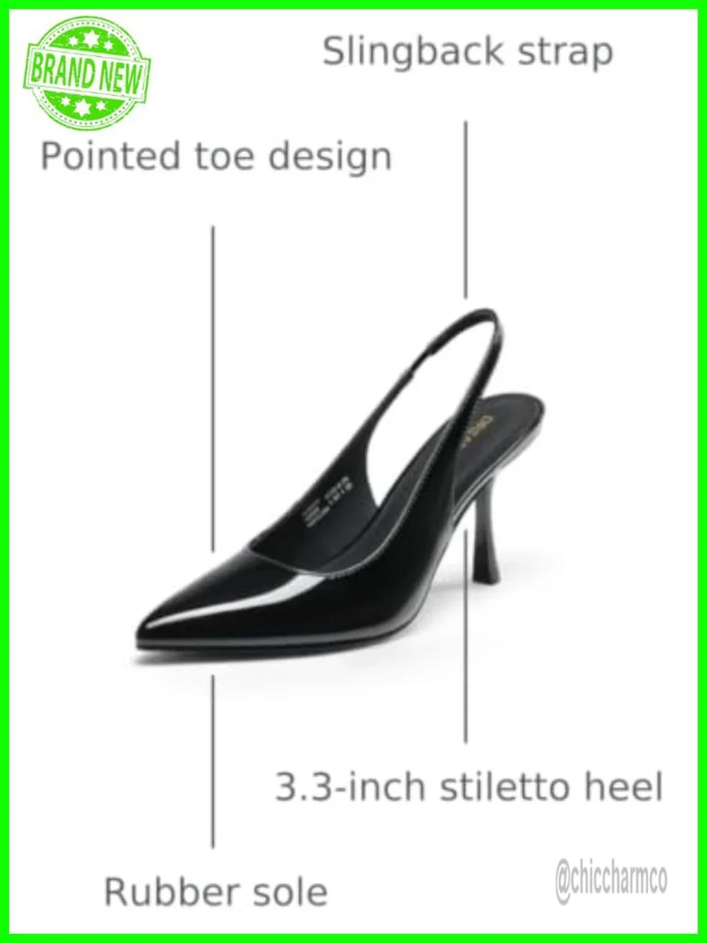 Slingback Pointed Toe Stiletto Heels Pumps 3.3